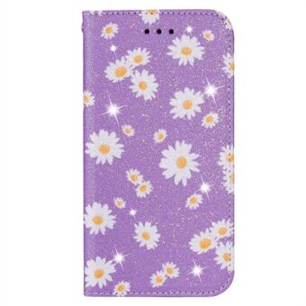 Daisy Pattern Flash Powder Card Holder Flip læder telefontaske til Samsung Galaxy A21s