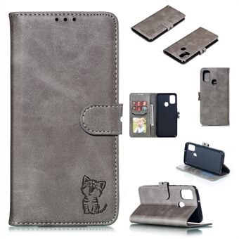 Imprint Happy Cat PU Leather Wallet Stand Phone Cover for Samsung Galaxy A21s