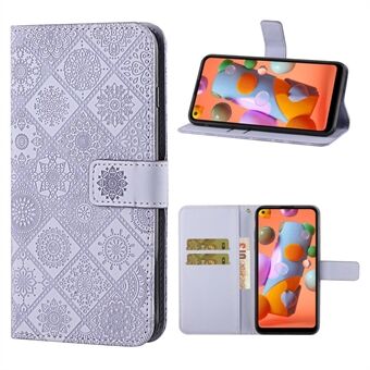 Imprint Ethnic Style Flower Wallet Leather Case for Samsung Galaxy A21s