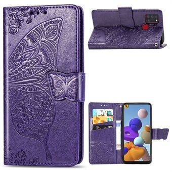 Imprint Big Butterfly Leather Wallet Phone Shell for Samsung Galaxy A21s