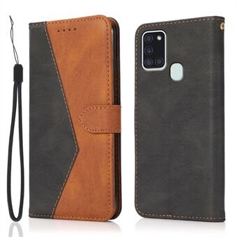 Dobbelt farve kontrast PU læder telefonholder taske Stand med rem til Samsung Galaxy A21s (global version)
