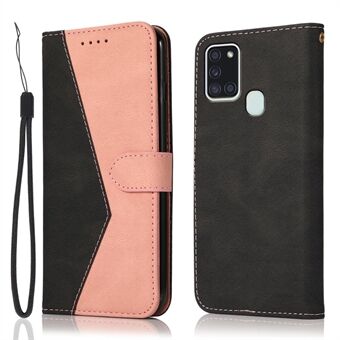Dobbelt farve kontrast PU læder telefonholder taske Stand med rem til Samsung Galaxy A21s (global version)