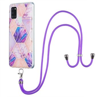 IMD TPU Phone Cover Splicing Marble Pattern Electroplating 2.0mm Flexible Case + Lanyard for Samsung Galaxy A21s
