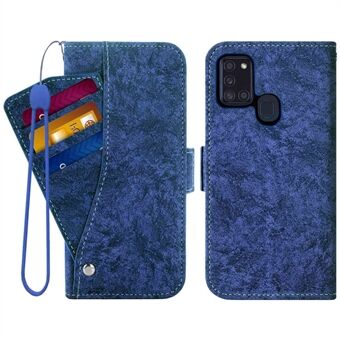 Til Samsung Galaxy A21s PU læder flip telefontaske Vand-blæk Maling Tekstur Roterende kortpladser Holder Vandret Stand tegnebogscover med rem