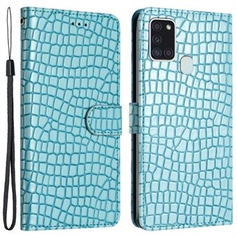 Til Samsung Galaxy A21s Stand Flip Cover Crocodile Texture Læderpung Design Telefonetui med rem