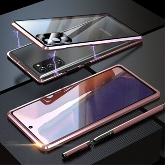 Til Samsung Galaxy Note20/Note20 5G magnetisk installation Metalramme + enkelt hærdet glas beskyttende bagskal med objektivdæksel
