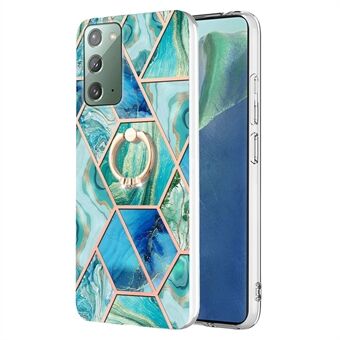 YB IMD Series-7 for Samsung Galaxy Note20/Note20 5G IMD Marble Pattern Electroplating TPU Back Cover Kickstand Phone Case