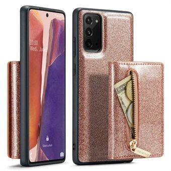 DG.MING M3-serien til Samsung Galaxy Note20 5G 2-i-1 aftageligt telefoncover med lynlås med lynlås Glitrende magnetisk smartphonecover Kickstand