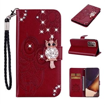 Rhinestone Decor Imprint Owl Flower Leather Wallet Stand Shell til Samsung Galaxy Note20 Ultra 5G / Galaxy Note20 Ultra