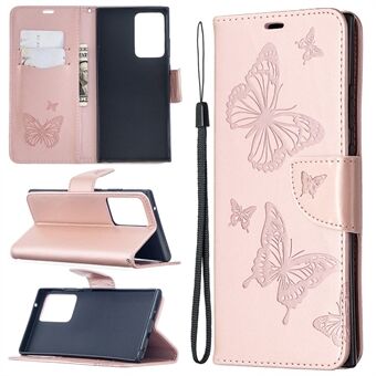 Imprint Butterflies Wallet Stand Flip Leather Phone Shell til Samsung Galaxy Note20 Ultra / Note20 Ultra 5G
