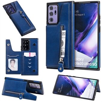 Nyt anti-drop lædercoated telefoncover med ydre kortpladser og lynlåslomme til Samsung Galaxy Note20 Ultra/Note20 Ultra 5G