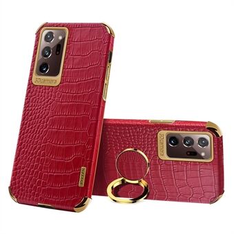 Til Samsung Galaxy Note20 Ultra 5G/4G 6D galvaniseret Ring Kickstand telefoncover Crocodile Texture PU lædercoated TPU taske