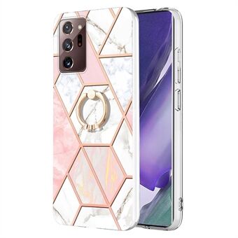 YB IMD Series-7 for Samsung Galaxy Note20 Ultra/Note20 Ultra 5G Ring Kickstand Case IMD Marble Pattern Electroplating TPU Phone Cover