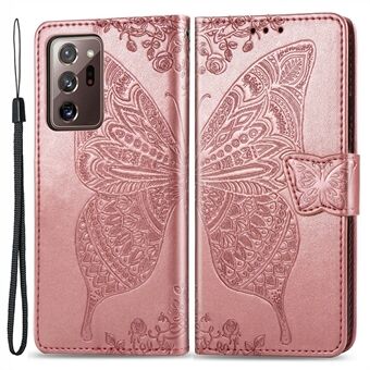 Til Samsung Galaxy Note20 Ultra / Note20 Ultra 5G trykt sommerfuglemønster PU læderetui Fuld beskyttelse Stand Pung Cover med rem