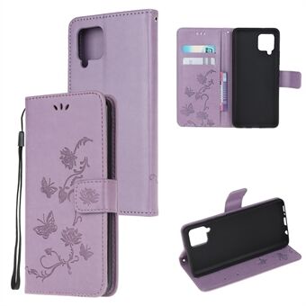 Imprint Butterfly Flowers Læder Shell Wallet Phone Case til Samsung Galaxy A42 5G
