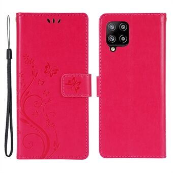 Sommerfugle og blomstermærket læder tegnebog Stand etui til Samsung Galaxy A42 5G