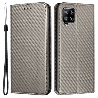 Telefon, der dækker håndrem Design Carbon Fiber Texture Stand Pung Design Autoabsorberet læderetui til Samsung Galaxy A42 5G