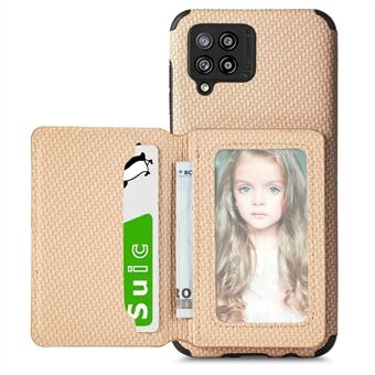 Anti-ridse telefoncover Carbon Fiber Texture Card Holder Design PU læder og TPU telefoncover med støtteben til Samsung Galaxy A42 5G