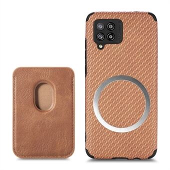 Carbon Fiber Texture Phone Case for Samsung Galaxy A42 5G, PU Leather Coated TPU + PVC Hybrid Cover with Detachable Magnetic Card Holder