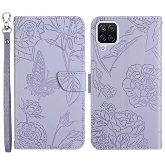For Samsung Galaxy A42 5G Anti-drop Wallet Phone Case Shockproof Soft Touch PU Leather Phone Protector Stylish Butterflies Imprinted Anti-fingerprint Stand Cover with Strap