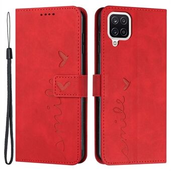Stand Wallet Skin-touch telefoncover til Samsung Galaxy A42 5G, hjerteform præget PU læder + TPU allround cover
