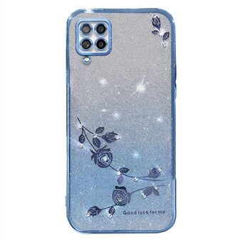 Til Samsung Galaxy A42 5G / M42 5G Gradient Glitter Powder TPU Cover Rhinestone Dekor Blomstermønster Anti-drop beskyttelsescover