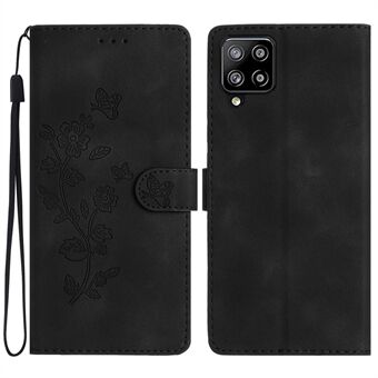 Til Samsung Galaxy A42 5G Pung Telefon Case Flower Imprint Stand Anti-drop Cover