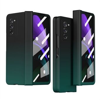 For Samsung Galaxy Z Fold2 5G Gradient Color Hard PC Case Hinge Protection All-Inclusive Shockproof Cover with HD Tempered Glass Screen Protector