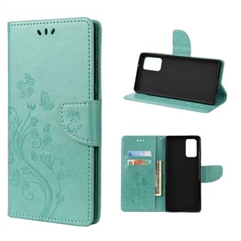 Imprint Butterflies Stand Flip læder telefoncover til Samsung Galaxy S20 FE 4G/FE 5G/S20 Lite/S20 FE 2022