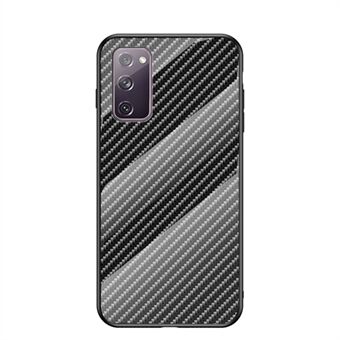 Carbon Fiber Texture Tempered Glass + PC + TPU Hybrid Case til Samsung Galaxy S20 FE 5G/Fan Edition 5G/S20 FE/Fan Edition/S20 Lite/S20 FE 2022 - Sort