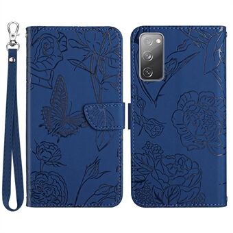Til Samsung Galaxy S20 FE 2022/S20 FE/S20 Fan Edition/S20 FE 5G/S20 Fan Edition 5G Butterfly Flower Imprinted Wallet Flip Case PU Læder Håndledsrem Stand Skin-touch Feeling Phone Cover