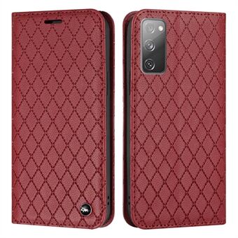 Til Samsung Galaxy S20 FE 4G / FE 5G / S20 Lite / S20 FE 2022 Rhombus Embossing Litchi Texture RFID-blokerende telefonetui PU- Stand tegnebogscover