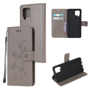 Imprint Butterfly Flowers Læderpung telefoncover til Samsung Galaxy A12 mobiltelefontilbehør