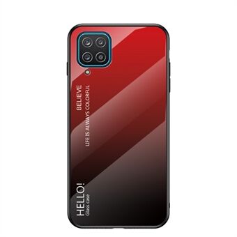 TPU ramme + hærdet glas farvegradient mønster mobiltelefon bagcover til Samsung Galaxy A12
