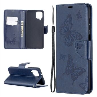 Imprint Butterflies Wallet Stand Flip Leather Cover til Samsung Galaxy A12