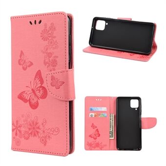 Imprinted Butterflies Flower Læder Wallet Stand Case til Samsung Galaxy A12