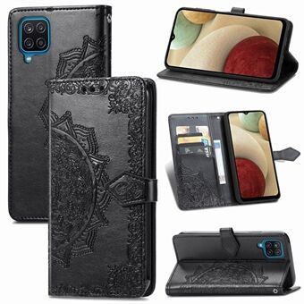 Præget Mandala Flower PU lædertaske tegnebog til Samsung Galaxy A12