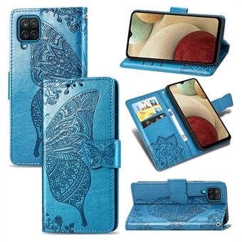 Imprint Big Butterfly Læder Pung Telefon Cover til Samsung Galaxy A12