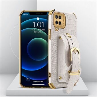 Håndledsrem Kickstand Design 6D krokodille tekstur galvaniseret PU læderbelagt TPU telefon etui til Samsung Galaxy A12