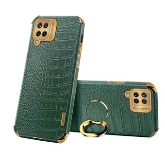 Galvanisering Crocodile Texture PU Læder Design Præcis Cutout TPU Telefon Cover med Ring Holder til Samsung Galaxy A12