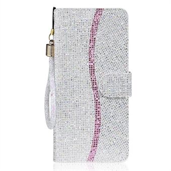Glittery Pulver Splicing Wallet Læder Taske Stand Cover til Samsung Galaxy A12
