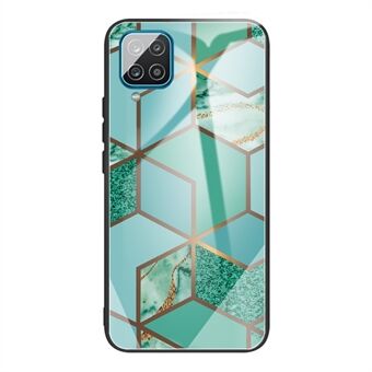 Eksplosionssikkert marmor mønster hærdet glas + TPU telefoncover til Samsung Galaxy A12