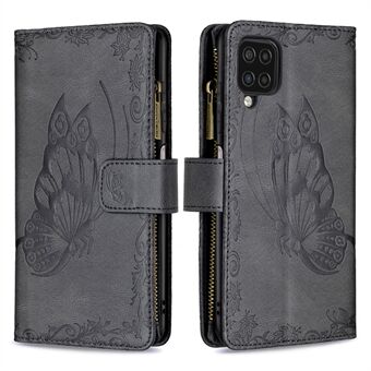 Lynlås lomme design præget sommerfugl mønster tegnebog Stand læder telefon etui shell til Samsung Galaxy A12