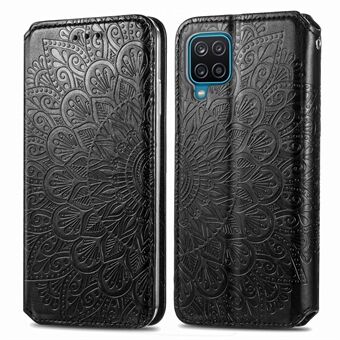Imprint Mandala Flower Autoabsorberet lædertaske Stand Wallet Cover til Samsung Galaxy A12