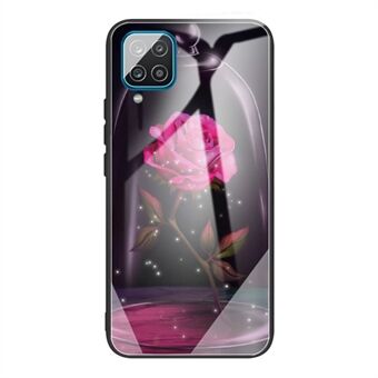 Anti-ridse mønster udskrivning hærdet glas bagcover + TPU ramme Hybrid Shell Slim Case til Samsung Galaxy A12