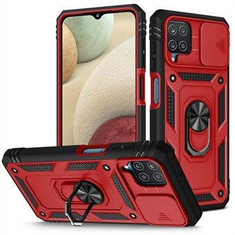 Stødsikker PC + TPU Hybrid Kickstand Card Slot Telefon Case Shell med sidekamera cover til Samsung Galaxy A12