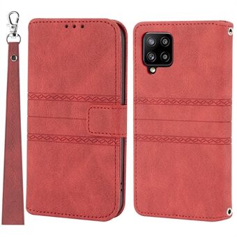 Skin-touch Føl påtrykt PU læder tegnebog Stand Telefon Case Cover med håndledsrem til Samsung Galaxy A12
