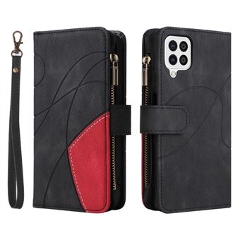 KT Multi-function Series-5 For Samsung Galaxy A12 PU Leather Wallet Phone Case Imprinted Curved Line Pattern Bi-color Stand Phone Covering