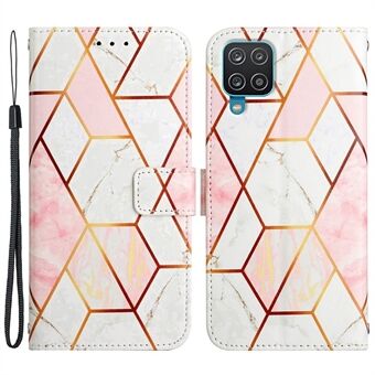 YB Pattern Printing Series-5 for Samsung Galaxy A12 Marble Pattern Printed PU Leather Magnetic Flip Cover Folding Stand Anti-collision Wallet Purse Case