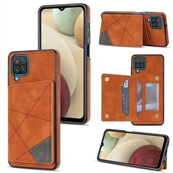 For Samsung Galaxy A12 Line Imprinting Splicing PU Leather Coated TPU Phone Case Anti-Fingerprint Magnetic Closure Phone Back Cover